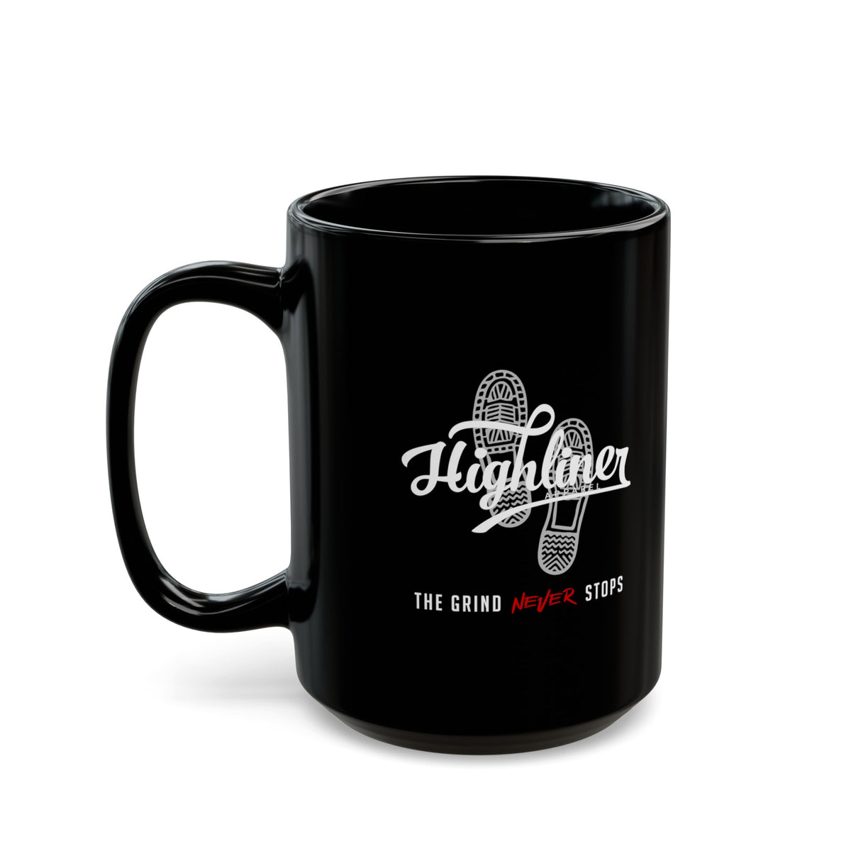 Black The Grind Never Stops Coffee Mug 15oz