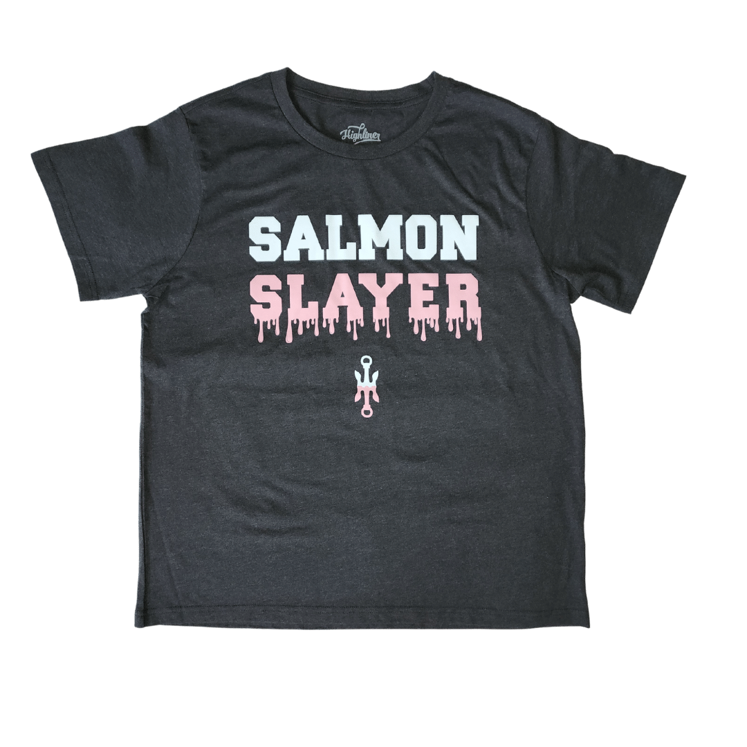 Ladies Asphalt Heather Salmon Slayer Tee